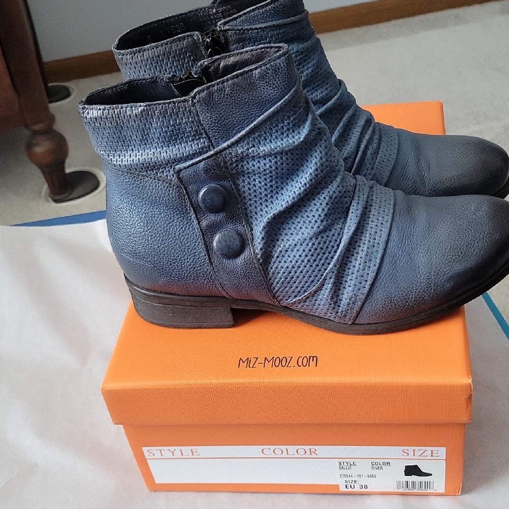 Removing 5/15/26 Miz Mooz Textured Navy Ankle Booties